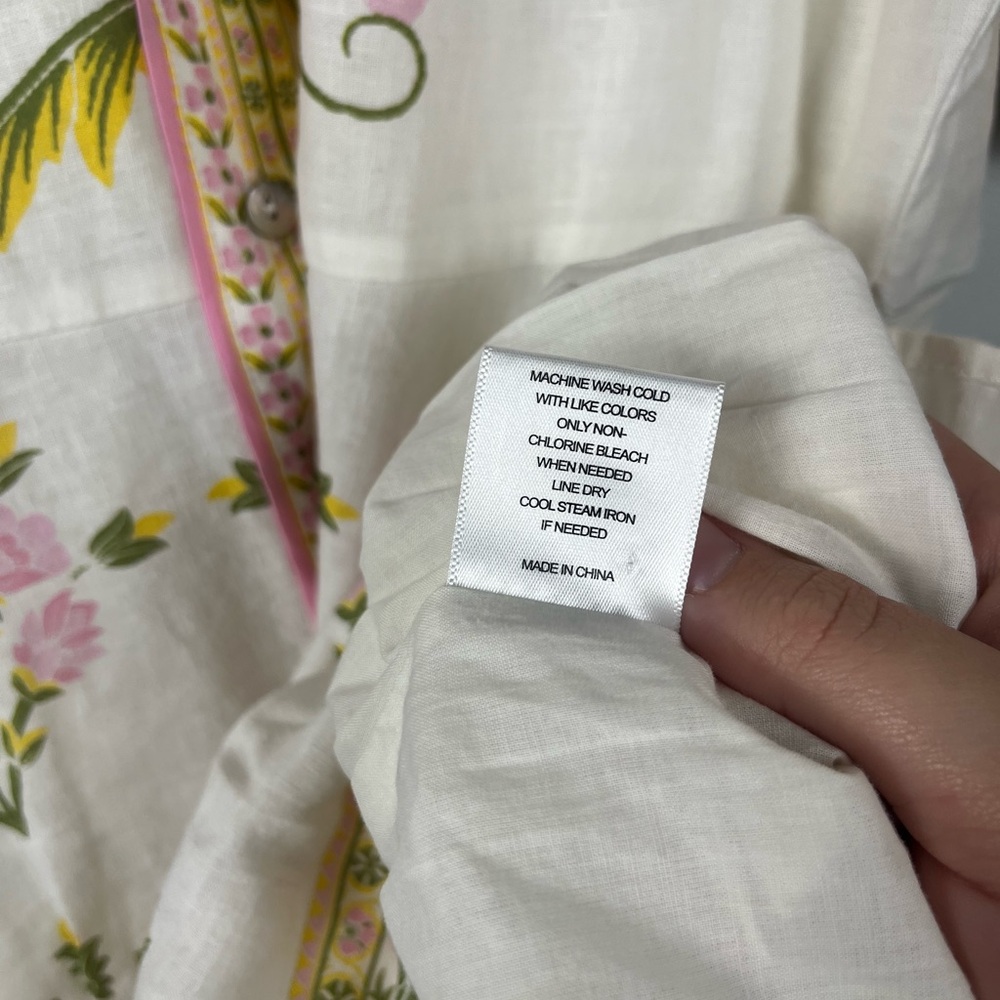 A loves a white pink green Bubble Sleeve Floral Dress MISSING BELT size large - Picture 7 of 9